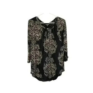 Lucky Brand Women's Black Top with Beige design, Pre-Owned, Size M​​
